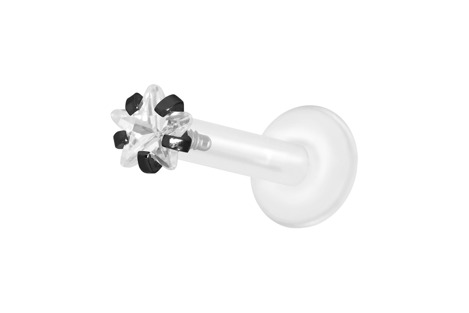 PTFE Labret Piercing mit Innengewinde + Titan-Aufsatz EINGEFASSTER KRISTALLSTERN